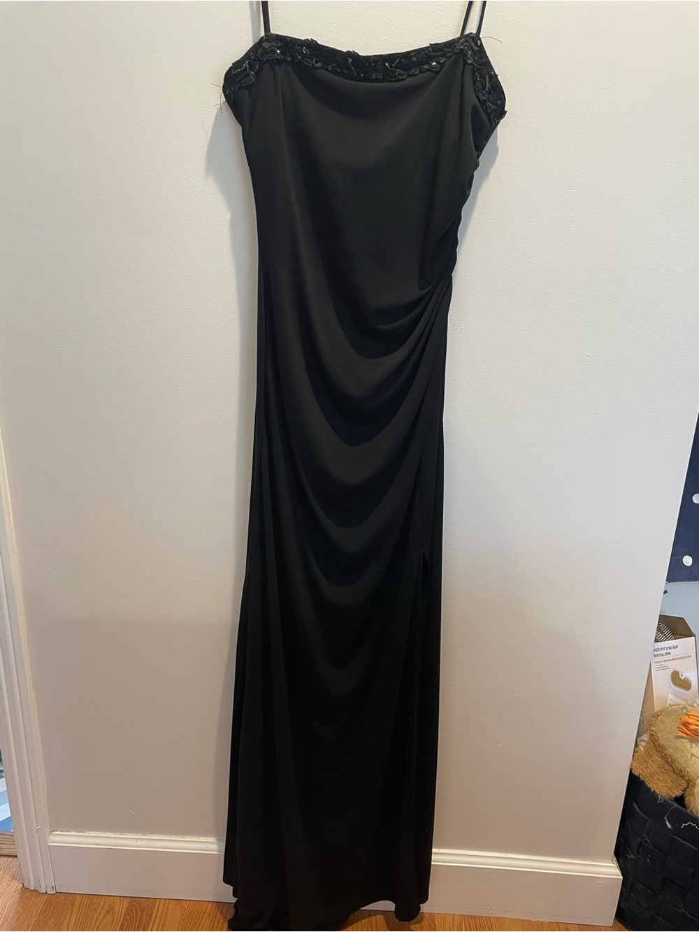 City Triangles Black Maxi Slip Dress with floral Trim
